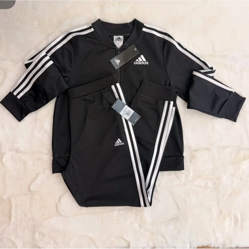 ADIDAS Essentials 3-Stripes Track Suit Zip Jacket Pants Girls Youth L (14)Black - Picture 2 of 16